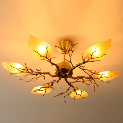 China Modern Minimalist Vintage Lighting Contemporary Refined Flower Shape Ceiling Pendant Lamp Copper Brass Chandelier For Living Room Bedroom Bar for sale