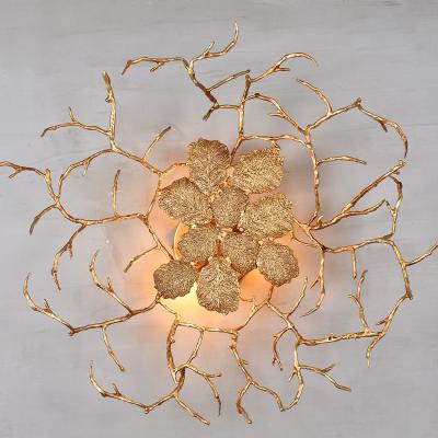 China Contemporary European Creative Led Bedside Reading Lights Maple Leaf Wall Lamp Antique Bronze Indoor Bedroom Chandelier Lighting for sale