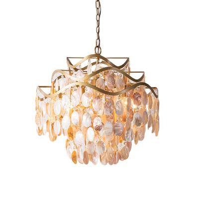 China Modern Luxury Natural Art Pink Shell Pendant Lamp Flowers Shape Crystal Chandelier For Villa Living Modern Brass Color Light For Hotel for sale