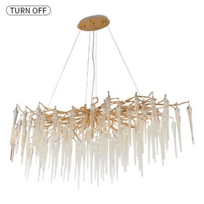 China Modern bar chandelier long clear crystal glass luxury pendant lamp for cafe gold aluminum lighting for living room villa for sale