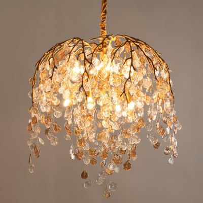 China Clear Brass Crystal Ceiling Pendant Lamp Contemporary Elegant Handmade Copper Big Round Shape Staircase Copper Chandelier for sale