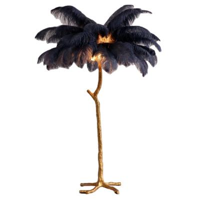 China KARO Modern Copper Natural Feather for Living Room Bedroom Floor Table Lamp Indoor Lighting Standing New Design Simple Reading Lights for sale