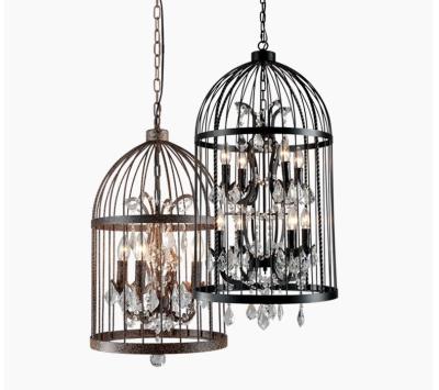 China Bright Iron Crystal Birdcage For Loft Vintage Chandeliers for sale