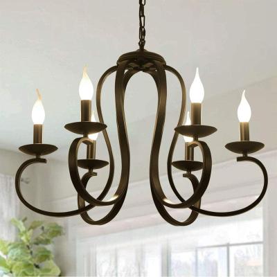 China 6 Lights Country Vintage Metal French Chandelier Lighting Candle Style Pendant Light with Black Finish for Foyer for sale