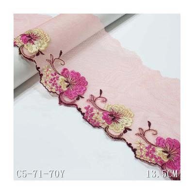 China One-sided Chantilly embroidery lace fabric 13.5 cm wide magenta viable underwear dress for sale