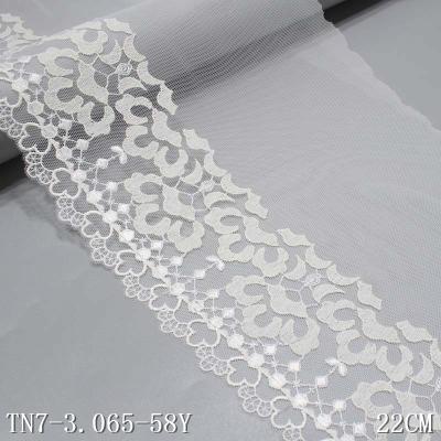 China Wholesale Lace 22cm Marshmallow Color Underwear Tulle Lace Skirt Embroidery Viable Wide Embroidered Fabric for sale