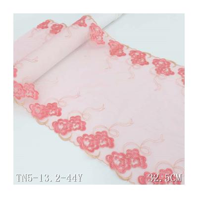 China Wholesale Viable Wide Floral African Embroidery Tulle Lace Fabric 32.5cm 3d Lace Fabric for sale