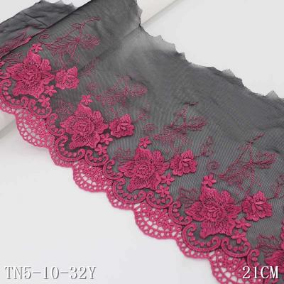 China Viable Wholesale Floral Lace Accessories Embroidered Fabric 21cm Wide French Lace Fabric for sale