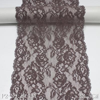 China 22cm Elastic Taupe Lace Mesh Lace Spandex Fabric Floral Comfortable Knitting For Garment for sale