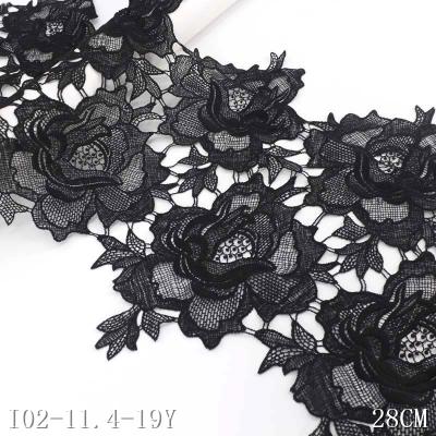 China Wholesale Viable Black Guipure Lace 28cm Chemical Trim 3d Lace Fabric for sale