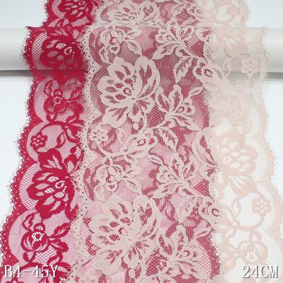 China Stretch Voile Eyelash Lace Spandex Wedding Dress Fabric 24cm Viable Elegant Red Pink for sale