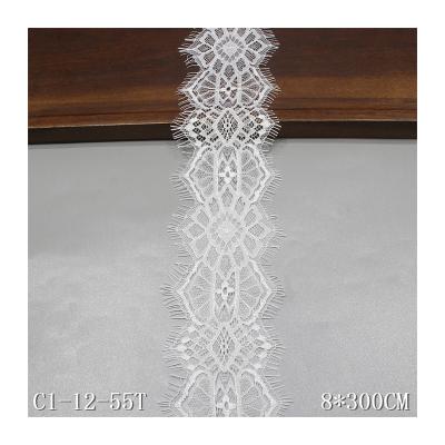 China High Quality Polyester Fabric Sustainable White Chantilly Lace Wedding Dress 8cm Wide for sale