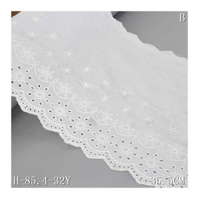 China Wholesale Viable Wide White Cotton Eyelet Lace Trim 35.5cm Lace Trim White Trim for sale