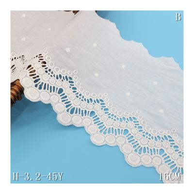 China Sustainable White Cotton Lace Up 16cm Dress Fabrics Cotton Eyelet Lace Trim for sale