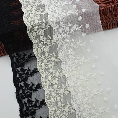 China Sustainable 16cm Embroidered Cotton Lace Scalloped Net Garment Gauze Lace Trim DIY Craft for sale