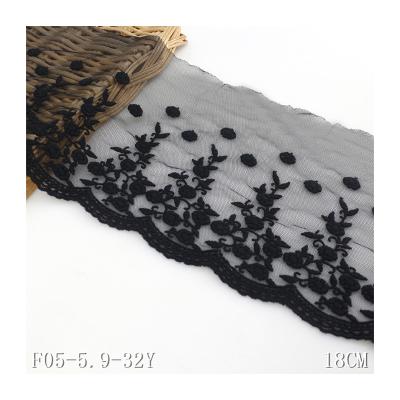 China Sustainable Black Floral Cotton Lace Embroidery 18cm Cotton Lace Trim 3d Lace Fabric for sale