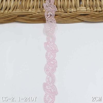 China Sustainable Chantilly Lace 2cm Embroidered Lace Edge Pink Narrow Mesh Embroidered Lace Fabric for sale