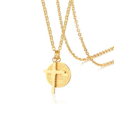 China TRENDY 18k Gold Plated Stainless Steel Cross And Elizabeth Head Coin Accessaries Women's Necklace for sale