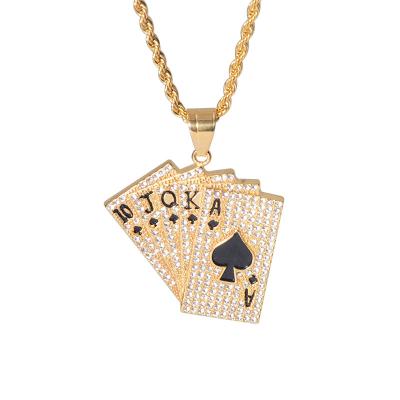 China FASHIONABLE Poker Flush Heart Wholesale Flush Heart Mens Jewelry 14k Gold Statement Necklace Fashion Pendant Necklaces AKQJ10 for sale