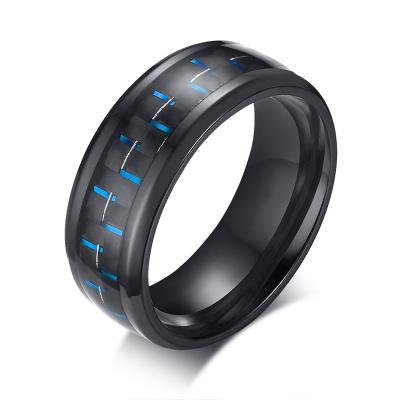 China CLASSIC Factory Price 8mm Wide Women Stainless Steel Initial Rings With Carbon Fiber 3 Colors for sale