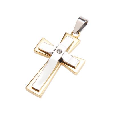 China CLASSIC Engravable Gold Filled One Stone Jewelry Blanks Stainless Steel Cross Pendant for sale