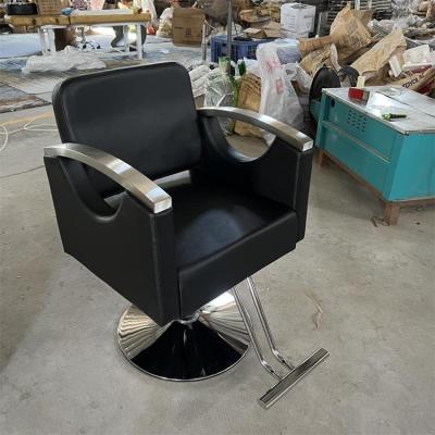 China New Modern Fashionable Chrome Round Base Metal Salon Chair Black Barber Chair Hairdressing Hairdressing Furniture for sale