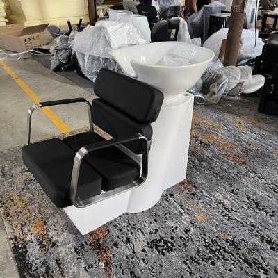 China Modern Newest High Quality Black Shampoo Chair Hair And Beauty Salon Furniture Hair Washing Chairs barbershop equipment barberia for sale