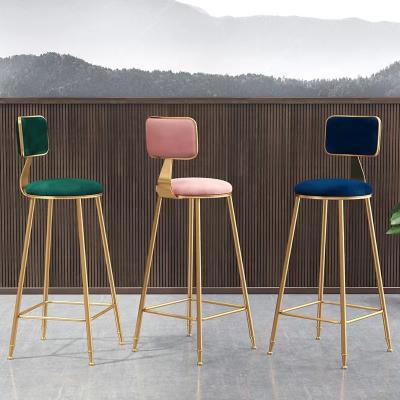 China Factory direct sales golden modern luxury metal leg high back velvet bar stools for sale