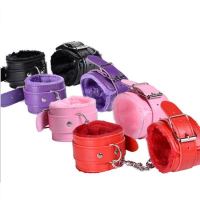 China BDSM Sex Bondage Toys Adult Sex Toys Adjustable Leather PU Plush Handcuff Ankle Cuff Restraints Bondage Toy for sale