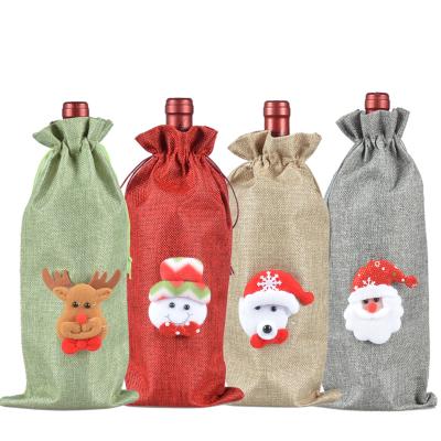 China Wholesale Reusable Canvas Wine Bottle Covers Various Color Christmas Burlap Red Wine Gift Bags Eco-Friendly for sale