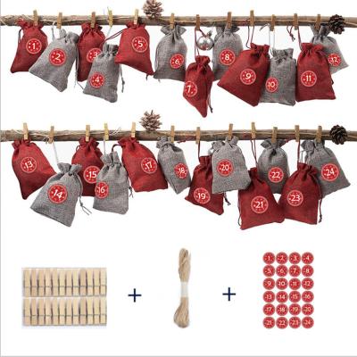 China 10*14Cm Jute Christmas Advent Calendar Jute Bags Diy Gift Pouches Hanging Tree Decorations Christmas Countdown Bag for sale