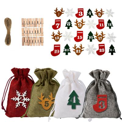 China DIY Burlap Wholesale DIY Advent Calendars Kit 24 Days Burlap Kit Sticker Numbers Burlap Gift Bags for sale