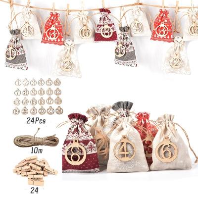 China Jute Christmas Advent Calendar Bag with DIY Christmas Countdown Advent Calendar Hanging Burlap Gift Wooden Cord Pendant Kit for sale