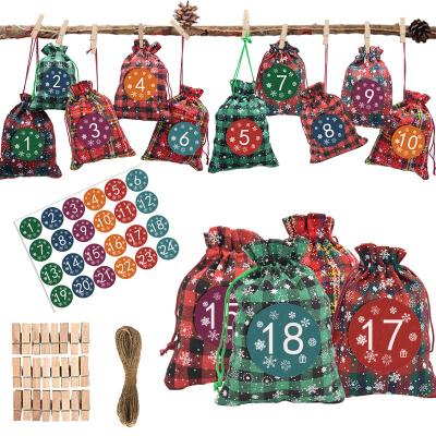 China Jute Christmas Advent Calendar Cotton Bags 10*14Cm Diy Gift Kit Christmas Tree Decorations Christmas Countdown Kit for sale