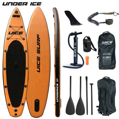 China UICE Designed Unisex Black Wood Thickest Double Layer Inflatable Stand Surfing Up Paddle Board For Fishing Surfing Yoga for sale