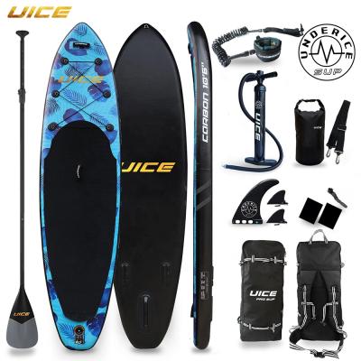 China UICE Unisex Black Blue Carbon Design Double Layers Surfing Inflatable Stand Up Paddle Board for sale