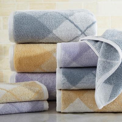 China Sustainable 100% Classic Towels Bath Cotton Face Towel Plaid Jacquard Towel for sale