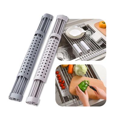 China Newest Viable Foldable Sink Rack Mat Stainless Steel Wire Roll Up Dish Drying Rack For Kitchen Sink Counter for sale