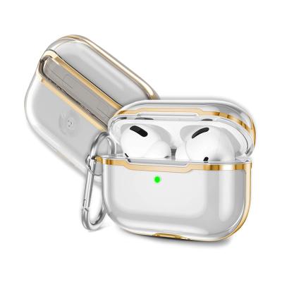 China For Earphone New Arrivals TPU Luxury Plating Transparent Earphone Case For AirPods Pro Case Accessories With Hook for sale