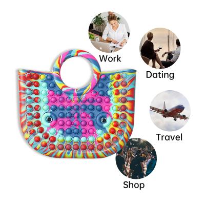 China 2021 New Design Autism Silicone Handbags Eco-Friendly Women Handbags Eco-Friendly Women's Sensory Stress Reliever Silicone Rainbow Push Bubble Bumper Handbag for sale