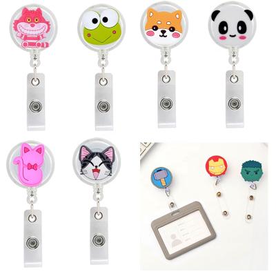 China Luxury Cute Designer Plastic Cute Animal Design Reels Retractable Office and School Reel Pull Badge Cartoon Clip ID Card Holder for sale