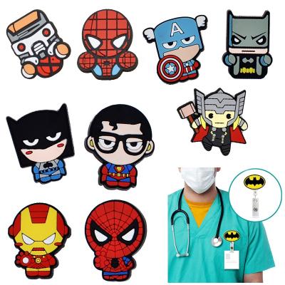 China New Sale Cartoon Movie Hero Reel Badge Wallet ID Badge Retractable Rope Swing Clip Badge Reel Luxury Cute American Badge Tag for sale