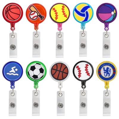 China Luxury Cute Sports Team Theme Cartoon Designs Cute Retractable Pull Loop ID Badge Reel Holder in Ball Shape for Kid' Gift for sale