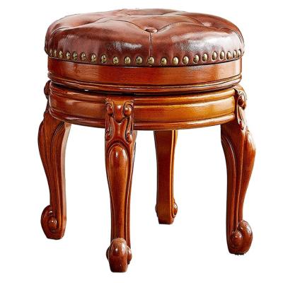 China (Other) Oak Stool Rest Cushion Adjustable Solid Wood Single Carved Round Leather Stool Suitable For Living Room Wood Stool for sale