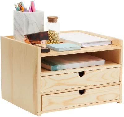 China 3 Story Adjustable Creative Desktop Storage (Other) Wood Desk Rack With Drawers for sale