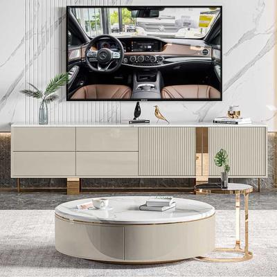 China Other Luxury Home Furniture TV Stand Unit Cabinet Marble Top With Round Coffee Table Modern Living Room Furniture for sale