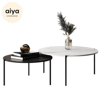 China Other Minimalism Coffee Table Stainless Steel Marble Top Table Two Center Table Pieces for sale