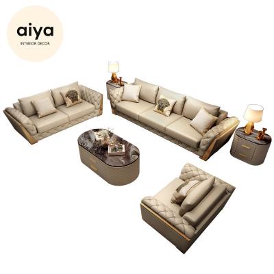 China Other sofa set luxury modern design 3 seater sofa tufted leather living room furniture modern sofa set for sale