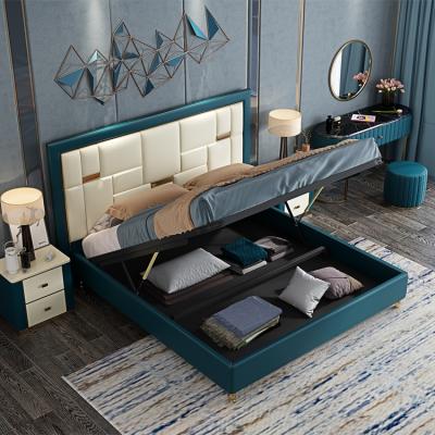 China Bedroom Furniture King Storage Wooden Frame Full Tufted Elegant Leather Bed With Drawer And Storage for sale