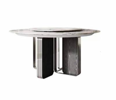 China Modern luxury marble round dining table furniture stainless steel home dining table and chairs for sale